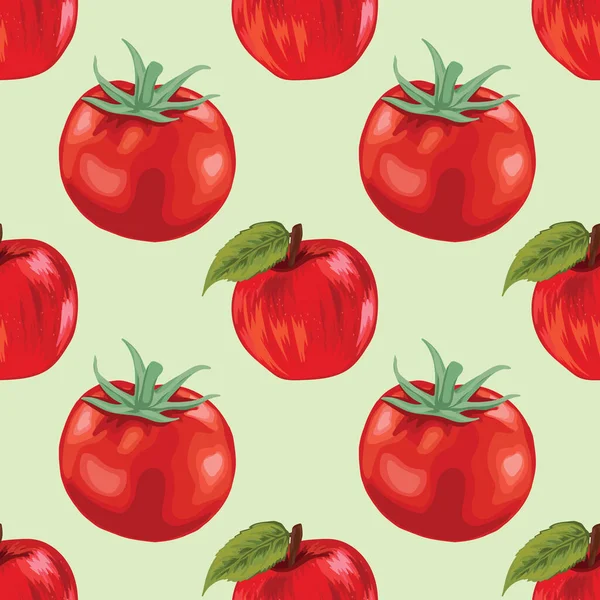 Tomate Vermelho Frutas Design Padrão Sem Costura —  Vetores de Stock