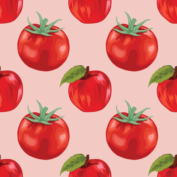 Tomate Vermelho Frutas Design Padrão Sem Costura —  Vetores de Stock