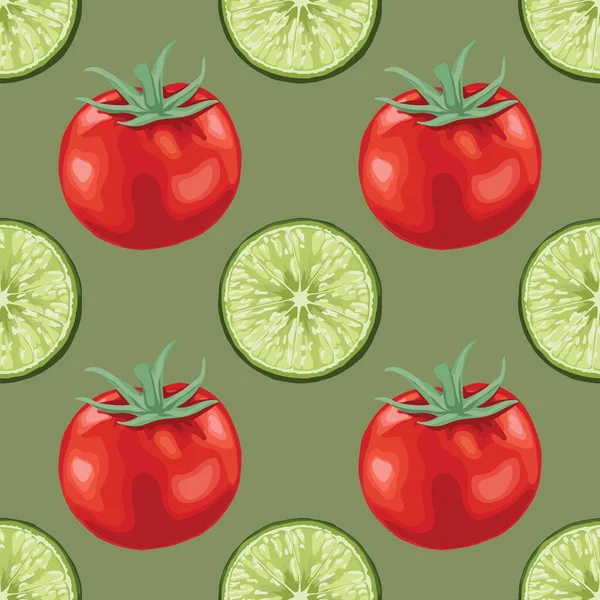 Nahtloses Muster Aus Roten Tomaten Und Früchten — Stockvektor