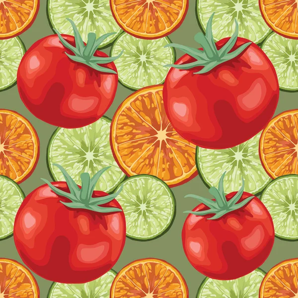 Czerwony Pomidor Owoce Bezszwowy Wzór Projektu — Wektor stockowy