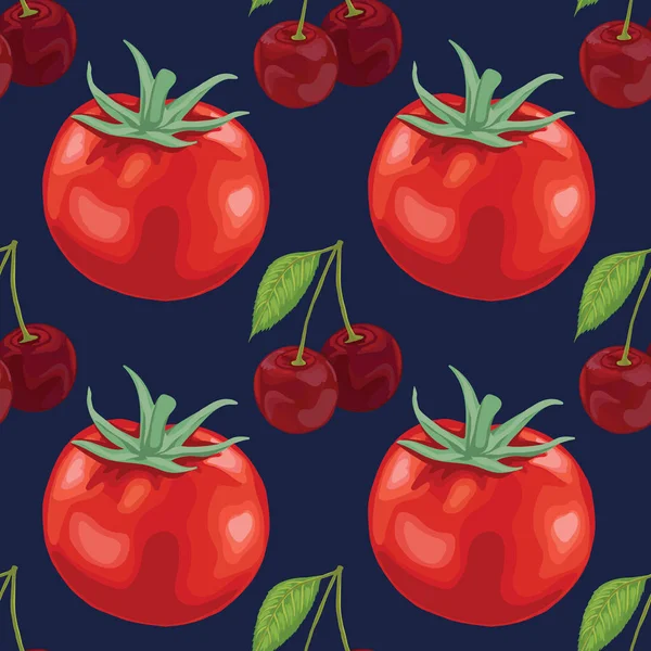 Tomate Vermelho Frutas Design Padrão Sem Costura —  Vetores de Stock
