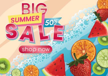 yaz indirimi reklam afişi arka plan tasarımı renkli meyveler