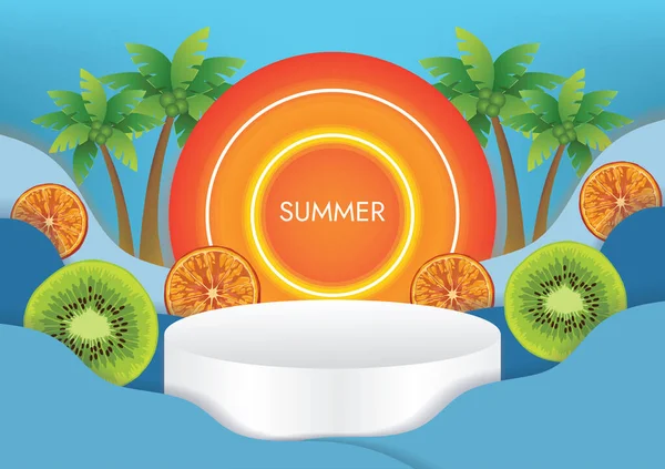 Καλοκαίρι Πώληση Διαφημιστικού Banner Φόντο Σχεδιασμό Πολύχρωμα Φρούτα — Διανυσματικό Αρχείο