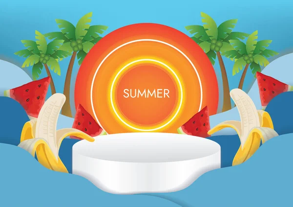 Verão Venda Promo Banner Fundo Design Frutas Coloridas —  Vetores de Stock