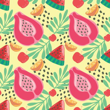 Şirin el, meyvesiz desenli renkli meyveler çizer.