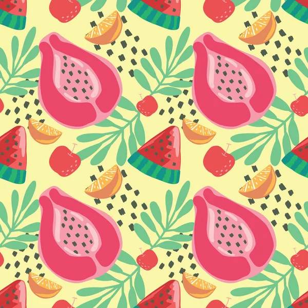 Niedliche Hand Zeichnen Früchte Nahtlose Muster Bunte Früchte — Stockvektor