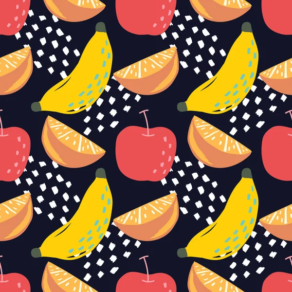 Main Mignonne Dessiner Des Fruits Motif Sans Couture Fruits Colorés — Image vectorielle