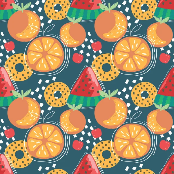 かわいい手描きフルーツシームレスパターンカラフルなフルーツ — ストックベクタ