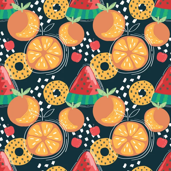かわいい手描きフルーツシームレスパターンカラフルなフルーツ — ストックベクタ