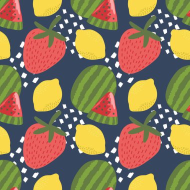 Şirin el, meyvesiz desenli renkli meyveler çizer.