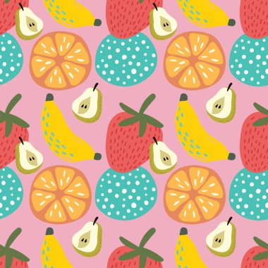 Şirin el, meyvesiz desenli renkli meyveler çizer.