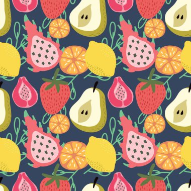 Şirin el, meyvesiz desenli renkli meyveler çizer.