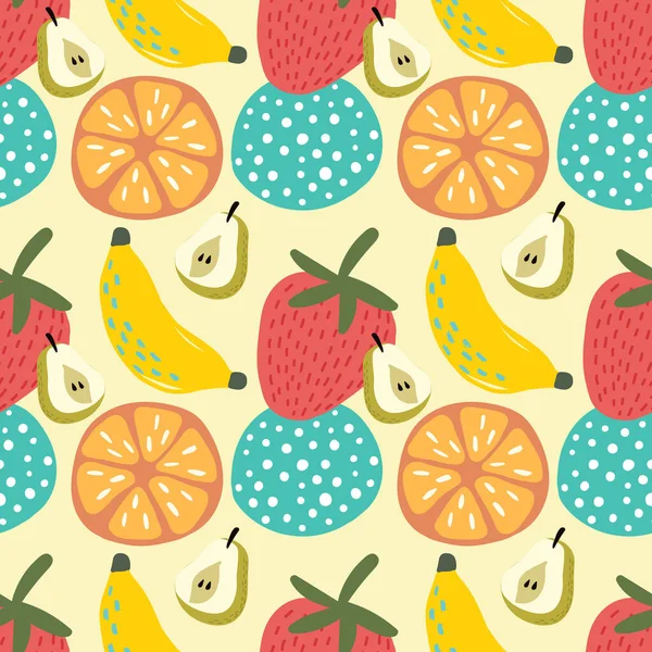 Lindo Mano Dibujar Frutas Patrón Inconsútil Frutas Coloridas — Vector de stock