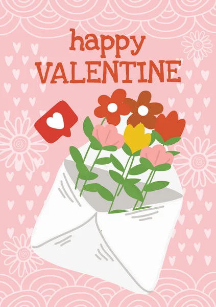 Heureux Valentine Day Card Vecteur Design Mignon — Image vectorielle