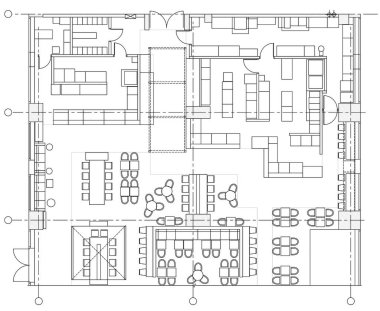 Mimari tasarım küçük kafe üst görünüm planlama Vektörü.