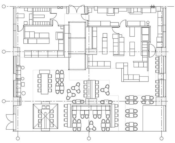 建築設計小カフェトップビュープラン｜Vector. — ストックベクタ