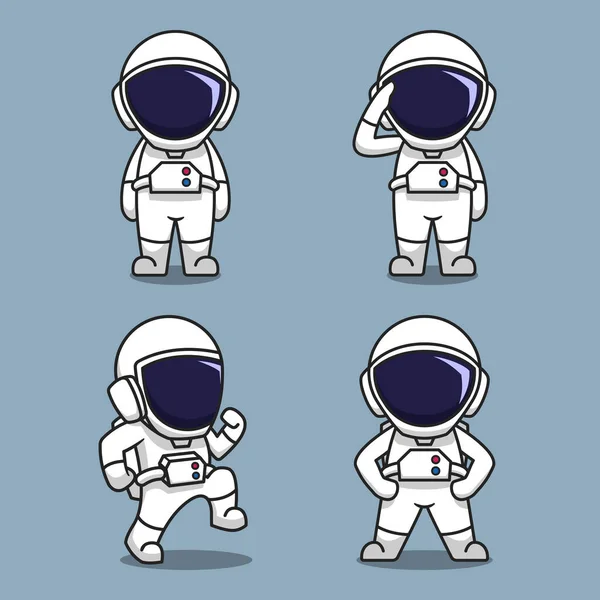 Set Cute Astronauts Cartoon Vector Icon Illustration Science Technology Mascot — Stock Vector