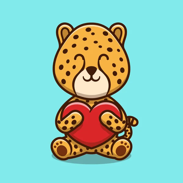 Leuke Cheeta Knuffelen Liefde Hart Cartoon Pictogram Illustratie Animal Nature — Stockvector