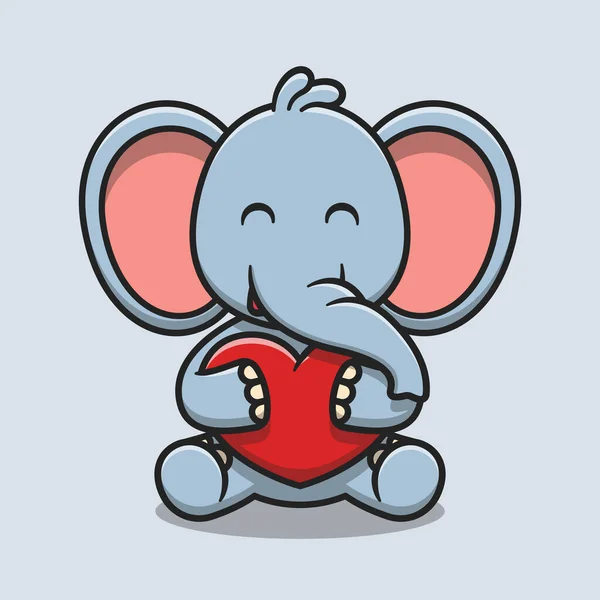 Cute Elephant Hugging Love Heart Cartoon Icon Illustration Animal Nature — Stock Vector