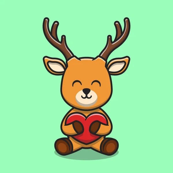 Cute Deer Hugging Love Heart Cartoon Icon Illustration Animal Nature — Stock Vector