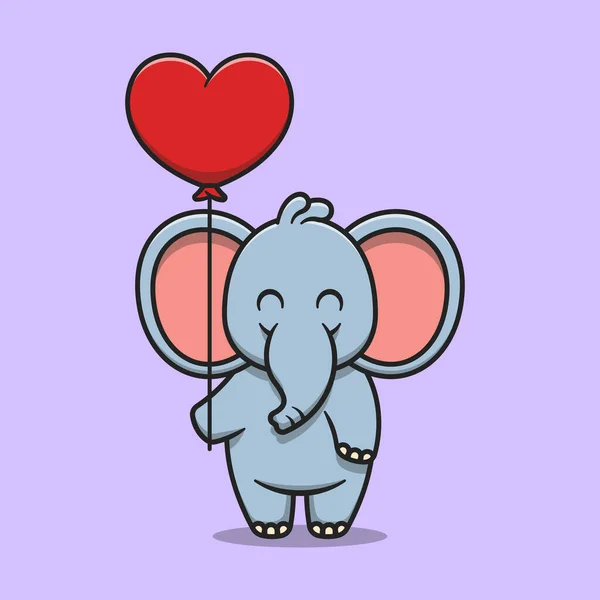Cute Elephant Holding Love Balloon Cartoon Icon Illustration Animal Nature — Stock Vector