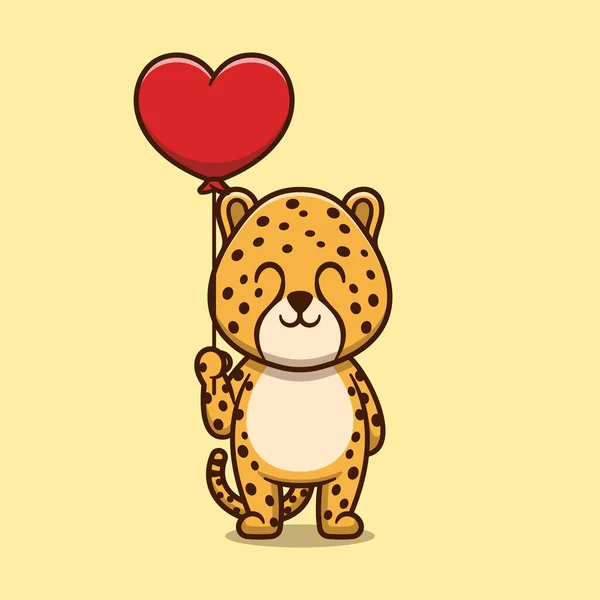 Niedlichen Geparden Halten Liebe Luftballon Cartoon Symbol Illustration Animal Nature — Stockvektor