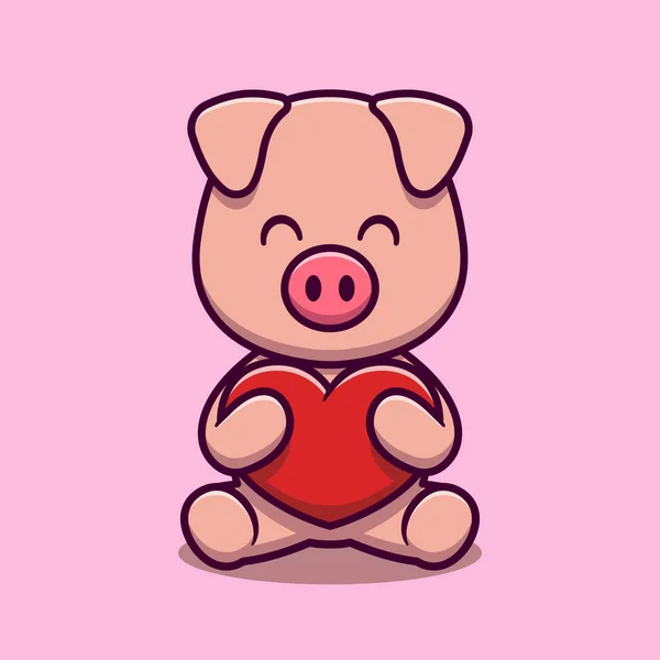 かわいい豚抱擁愛ハート漫画のアイコンイラスト 動物性アイコンコンセプト分離プレミアムベクトル 平漫画風 — ストックベクタ