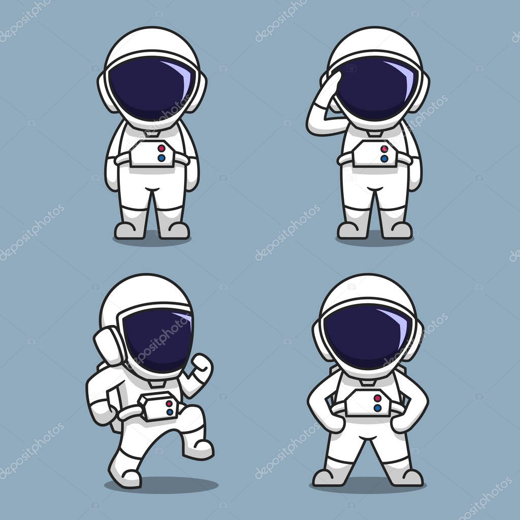 Set of cute astronauts cartoon vector icon illustration. Science technology mascot character concept isolated vector. Flat cartoon style