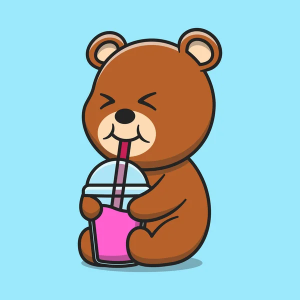 Cute Bear Drink Juice Cartoon Vector Icon Illustration Animal Drink — Stock Vector