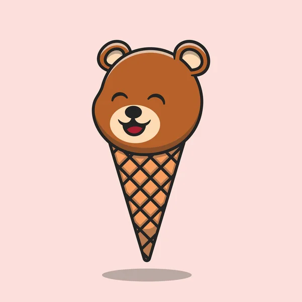 かわいいクマアイスクリームコーン漫画のベクトルアイコンイラスト 動物性食品アイコンコンセプト分離プレミアムベクトル 平漫画風 — ストックベクタ