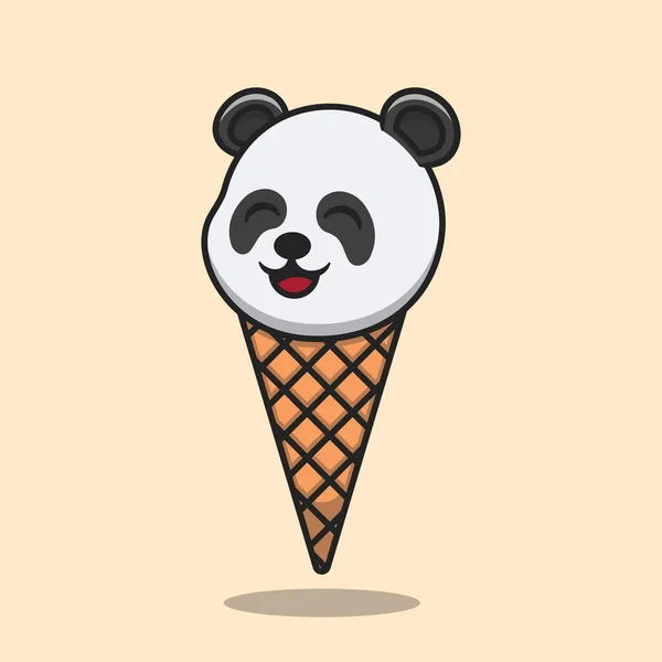 かわいいパンダアイスクリームコーン漫画のベクトルアイコンイラスト 動物性食品アイコンコンセプト分離プレミアムベクトル 平漫画風 — ストックベクタ