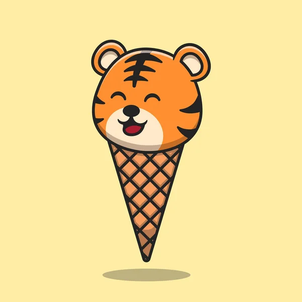 Niedliche Tiger Eiscreme Kegel Cartoon Vektor Icon Illustration Animal Food — Stockvektor