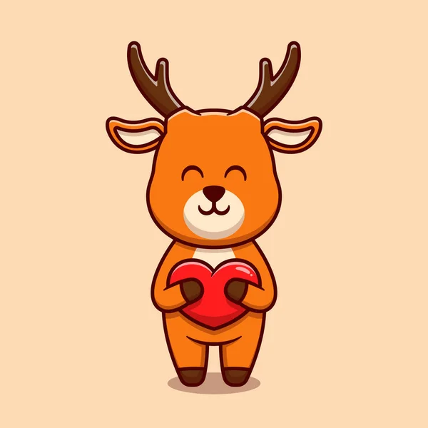 Mignon Cerf Étreignant Amour Coeur Dessin Animé Icône Illustration Animal — Image vectorielle