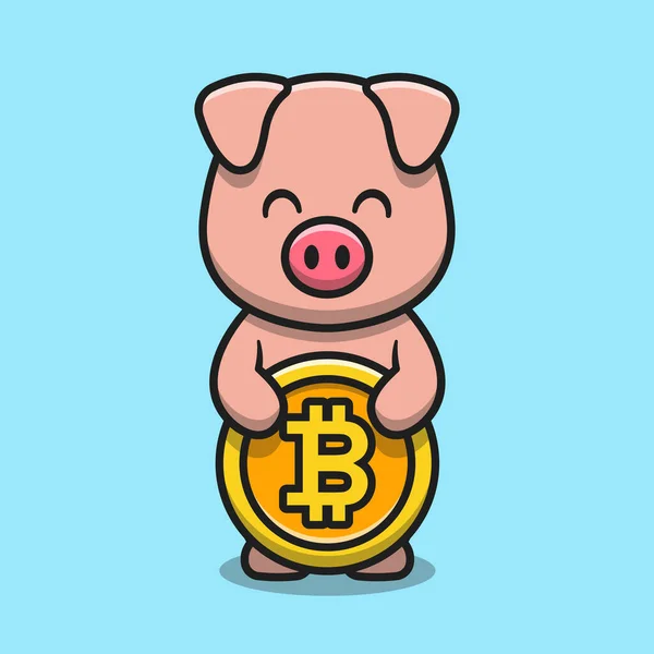 Porco Bonito Segurando Bitcoin Desenho Animado Ícone Vetor Ilustração Animal Ilustrações De Stock Royalty-Free