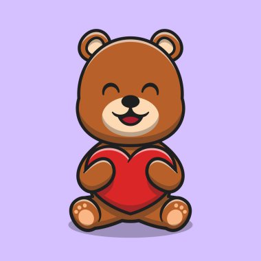 Sevimli ayı, sevgi dolu kalp çizgi film ikonu resimlerini kucaklıyor. Hayvan doğa ikonu konsepti izole edilmiş premium vektör. Düz çizgi film biçimi