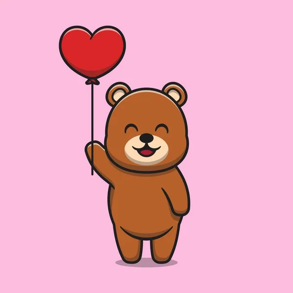 Cute Bear Holding Love Balloon Cartoon Icon Illustration Animal Nature — Stock Vector