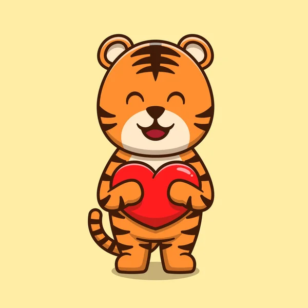 Cute Tiger Hugging Love Heart Cartoon Icon Illustration Animal Nature — Stock Vector
