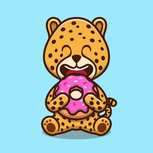 Leuke Cheeta Eten Donut Cartoon Vector Pictogram Illustratie Animal Food — Stockvector
