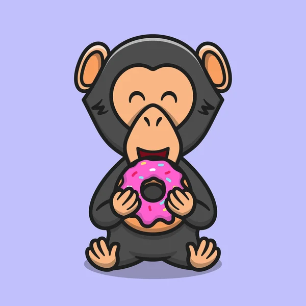 Chimpanzé Bonito Comendo Donut Desenho Animado Ícone Vetor Ilustração Animal Gráficos De Vetores