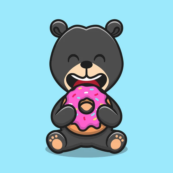 Urso Sol Bonito Comendo Donut Desenho Animado Ícone Vetor Ilustração Vetores De Stock Royalty-Free