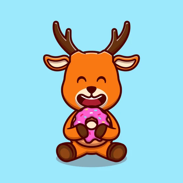 Cervo Bonito Comendo Donut Desenho Animado Ícone Vetor Ilustração Animal Ilustrações De Stock Royalty-Free