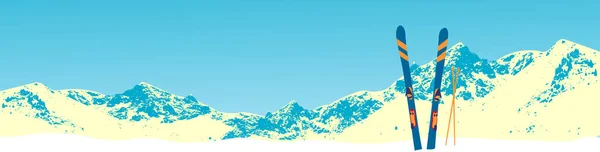 Cartel Estilo Retro Pancarta Ilustración Vectorial Con Esquís Atrapados Nieve — Vector de stock