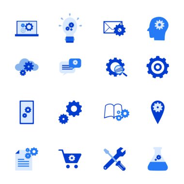 Web tasarımı, uygulama geliştirme, pazarlama materyalleri ve iş sunumları için simgeler. Vektör vites ayarları dizisi simgeleri. 