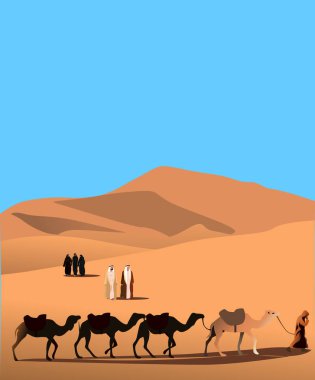 Bir adam ve deve kervanıyla çölün temsilcisi.
