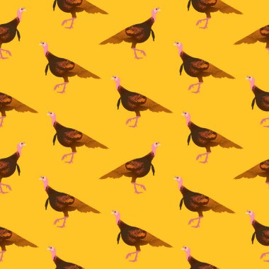 Turuncu arka planda izole edilmiş, kusursuz hindi deseni. 