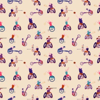 Seamless repeating pattern with faceless disabled athletes in a wheelchair clipart