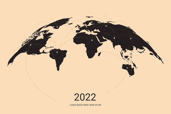 Концепция 2022 Слово 2022 Написано Карте Мира Иллюстрацией Беспроводной Связи — стоковый вектор