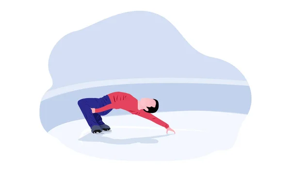 在抽象的蓝色背景下在冰上滑冰的无脸人的卡通画 — 图库矢量图片