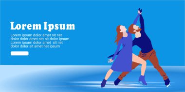 UI design of abstract man and woman skating on ice on abstract blue background