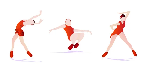 Desenhos Animados Ilustração Mulheres Abstratas Patinação Vermelha Gelo Patinadores Femininos — Vetor de Stock